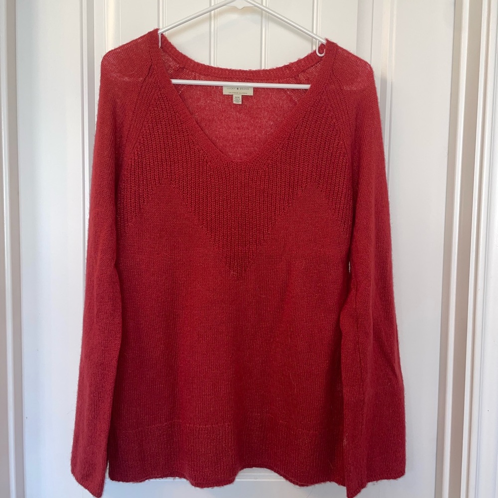 Lucky brand knit sweater size medium bright red